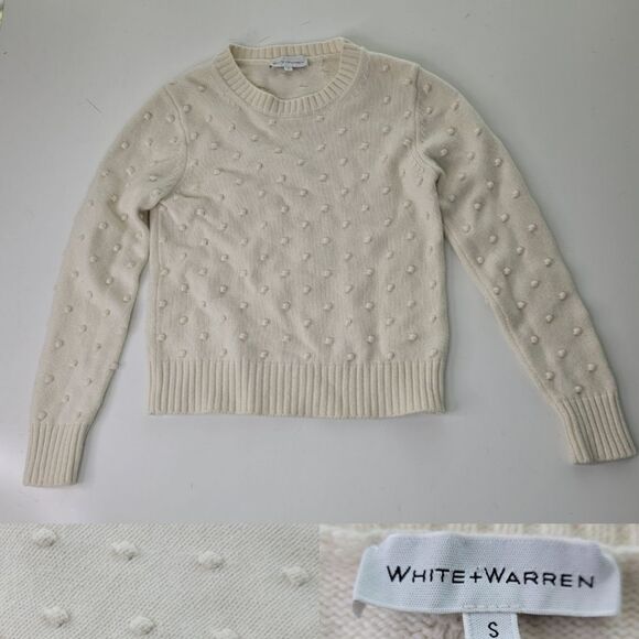WHITE + WARREN neutral cream off white dot Merino wool blend sweater S SMALL - Picture 1 of 8